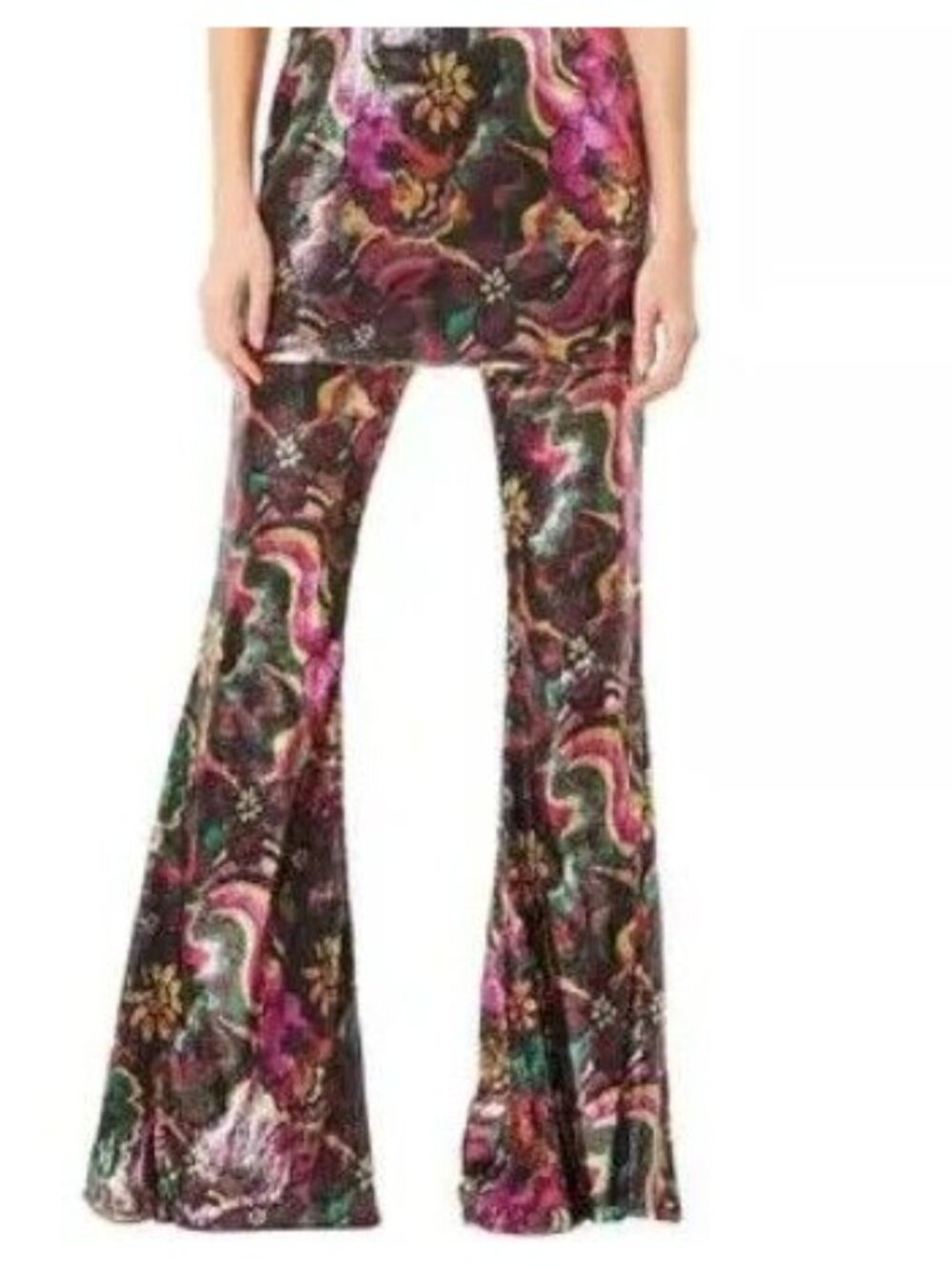 Misa Los Angeles Nico Flare Pants Sequin Colorful 70's Style Size XXS 2XS NWT
